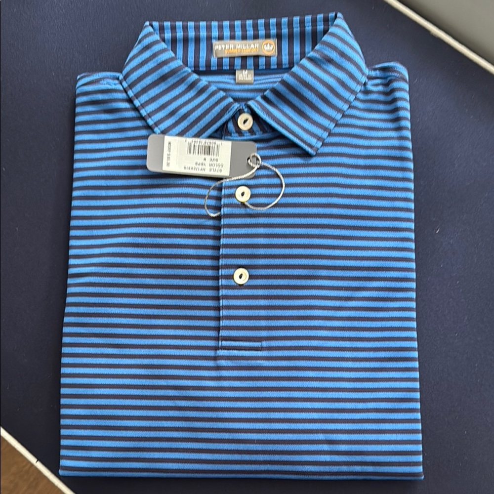 Peter Millar Blue Striped Polo Shirt Classic Design